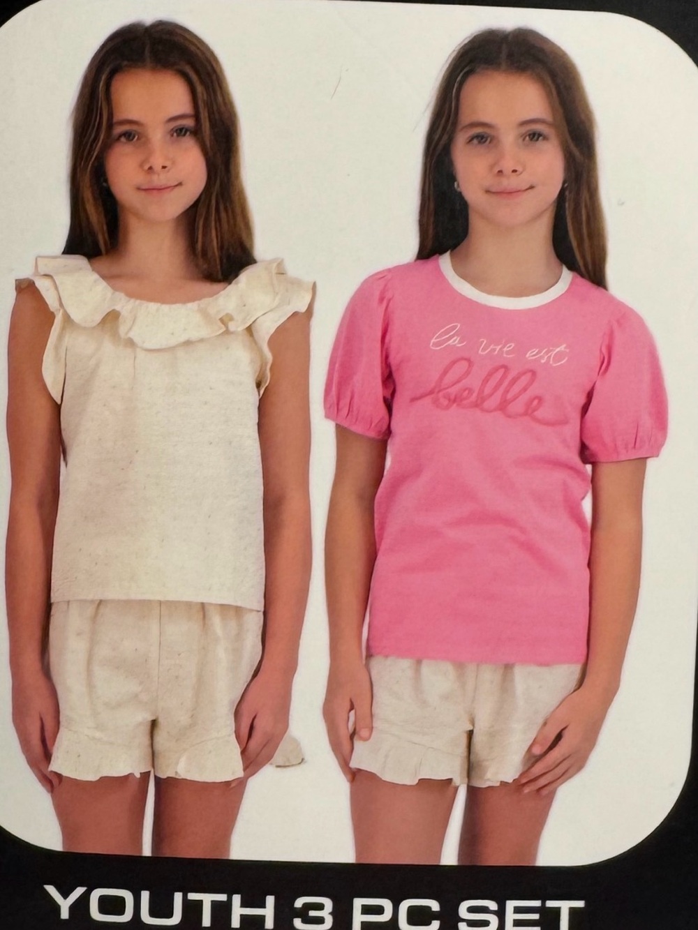 NWT French Connection Kids 3-Piece Set Shorts & Two Tops - Pink and Cream
